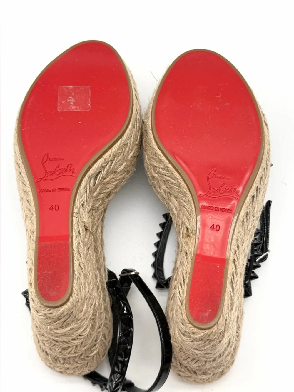 Christian Louboutin Mafaldina Zeppa Black Leather Espadrille Wedge EU 40 US 10